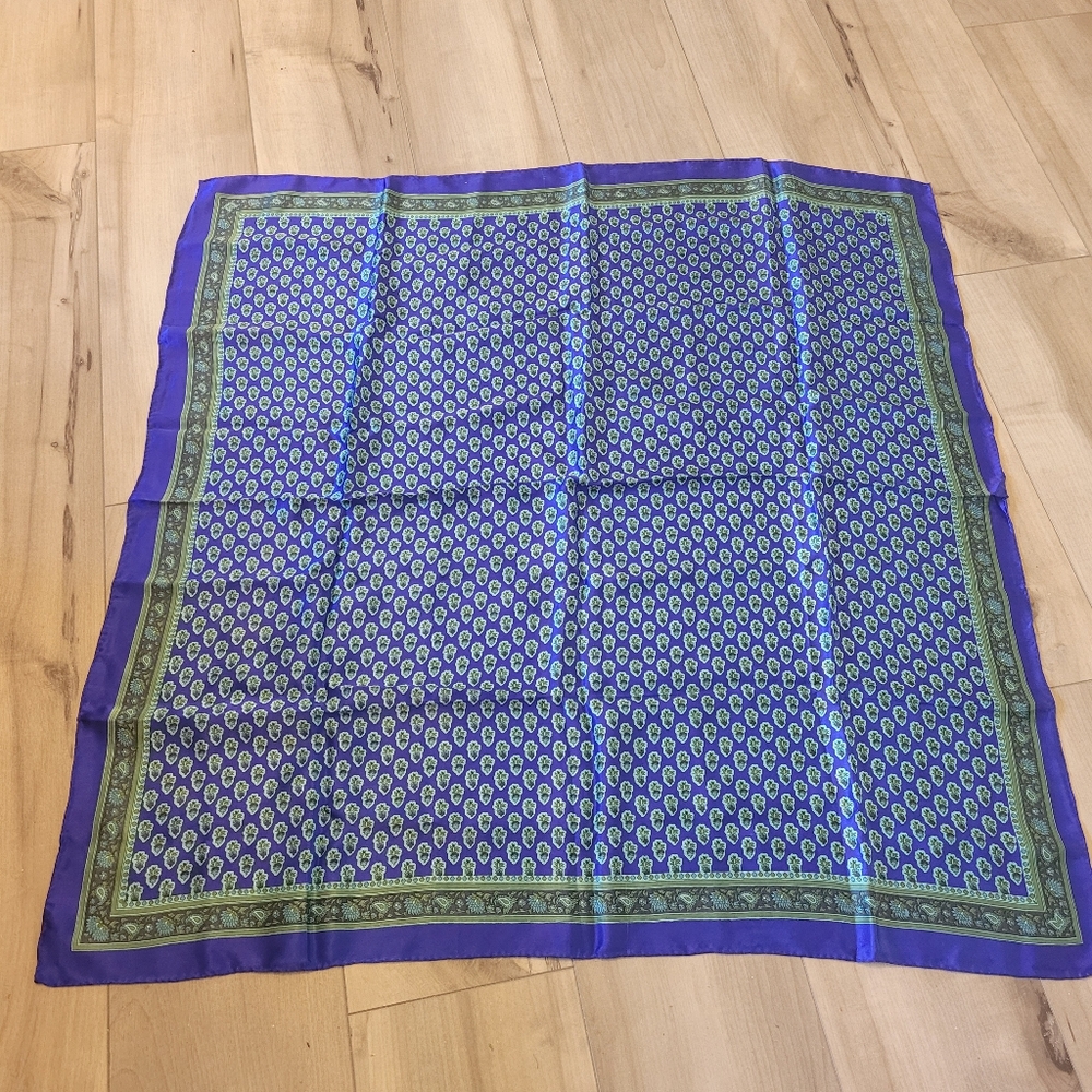 Blue and Green Patterned Silk Scarf